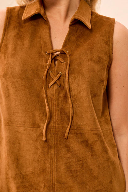 Faux Suede Lace Up Dress
